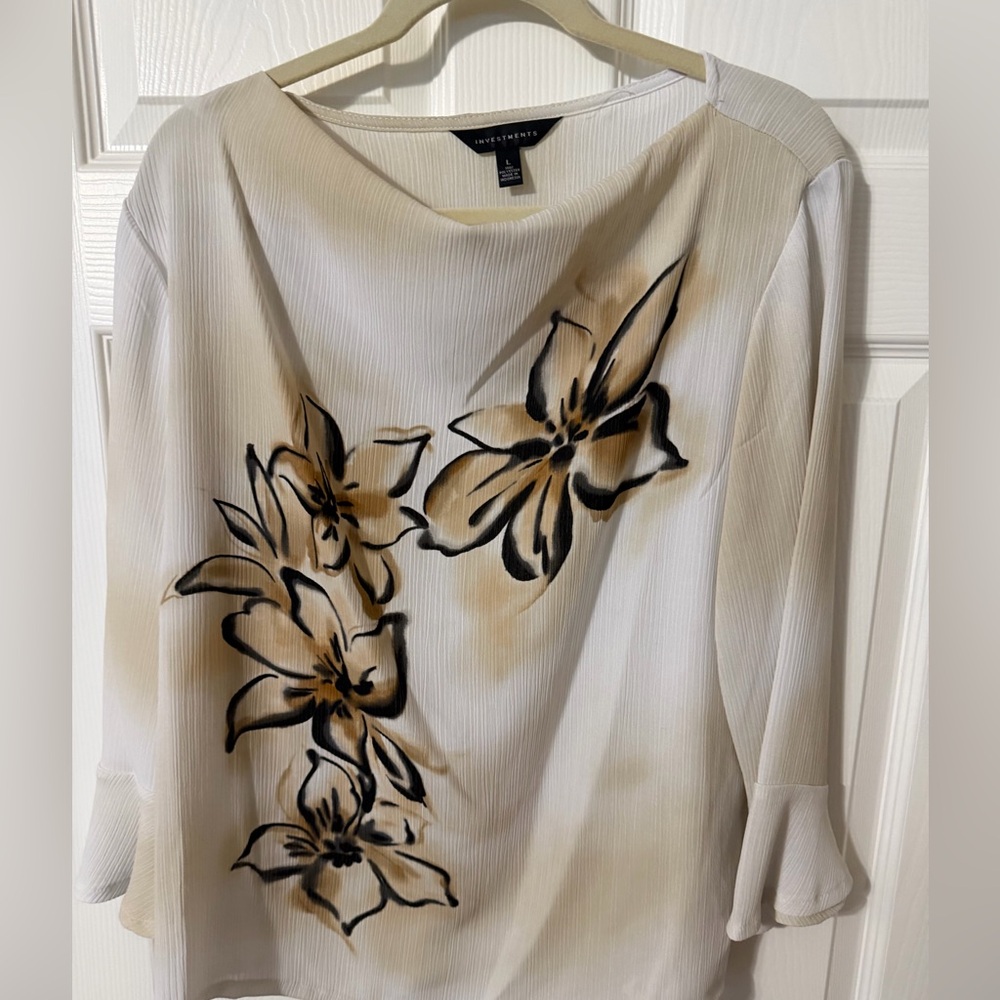 Investments Women's Floral Blouse - Cream and Black